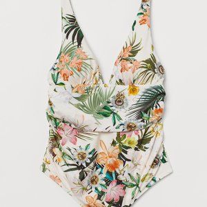 H&M MAMA Maternity V-Neck Swimsuit in Cream/Floral